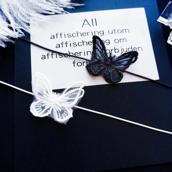 Black or White Butterfly Choker Necklace - Picture 9 of 14